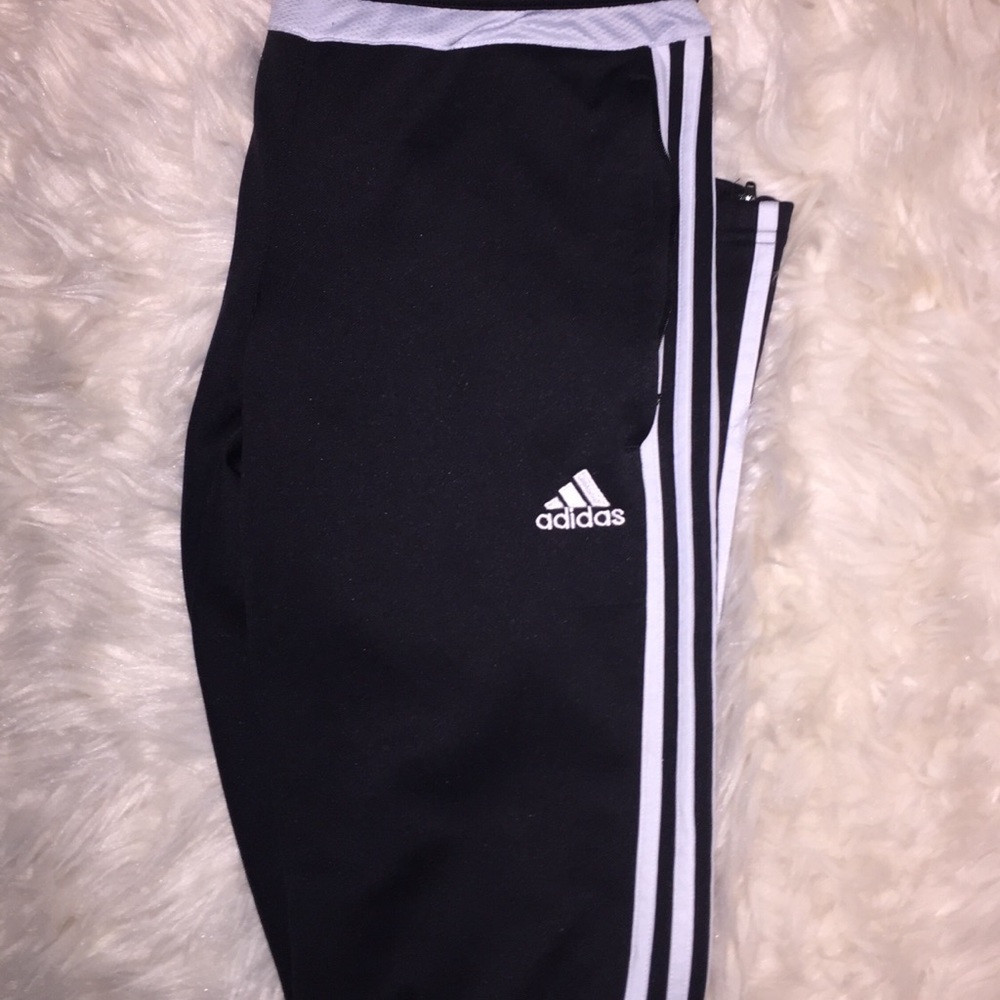 Black/white adidas joggers
